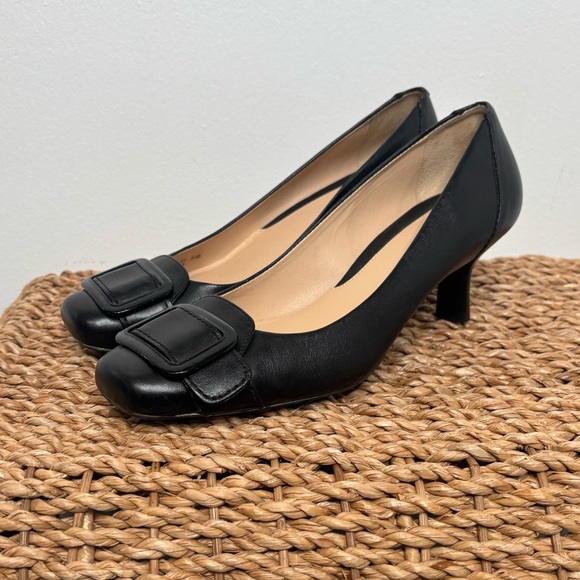 Cole Haan Leather Buckle Toe Heels Women’s Size 8.5B Black - Picture 1 of 9